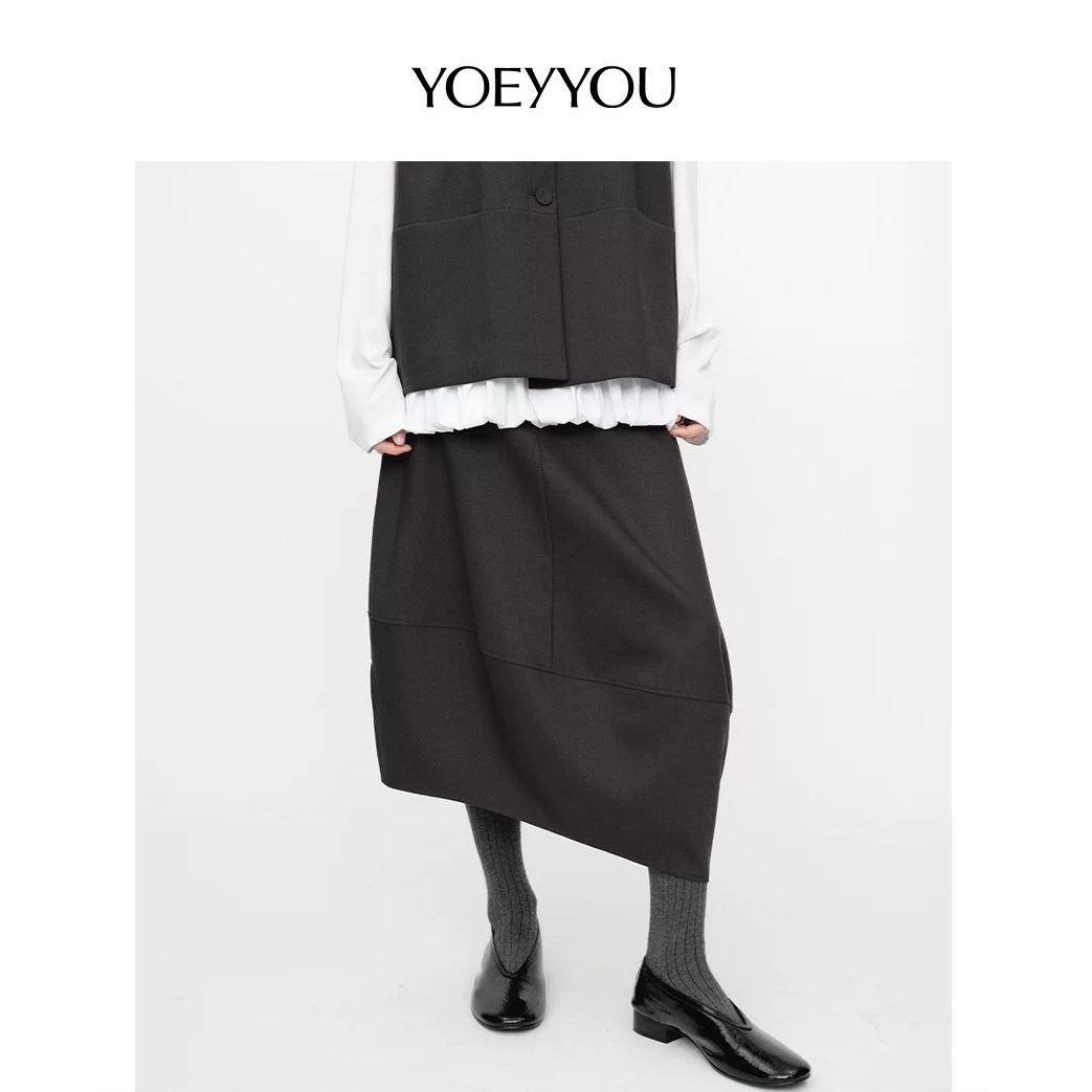 UCUT简刀 YOEYYOU 秋冬25新款不对称量感解构廓形拼接半身裙3592