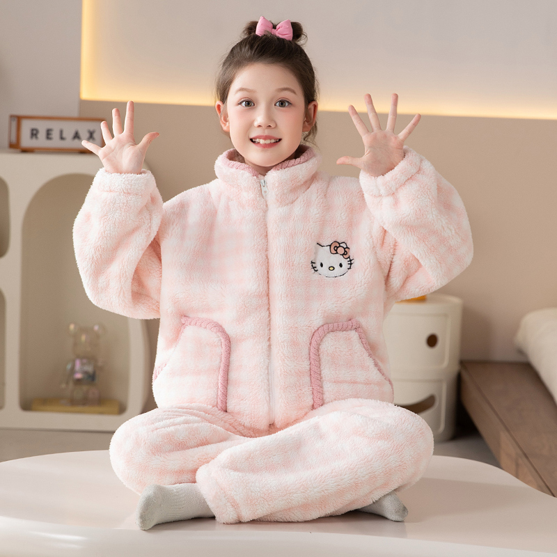 女童睡衣秋冬款2025新款珊瑚绒加厚大童女孩法兰绒儿童家居服冬季