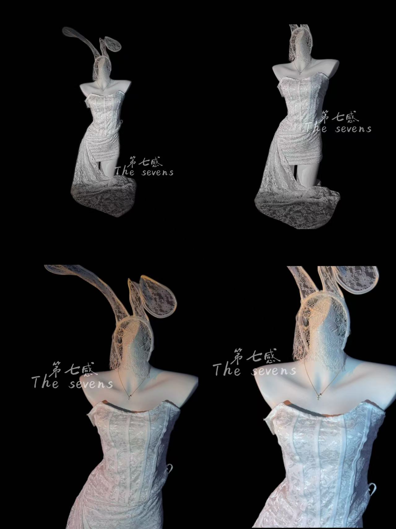 【邂逅爱】白蕾丝拖尾抹胸兔子面纱短裙