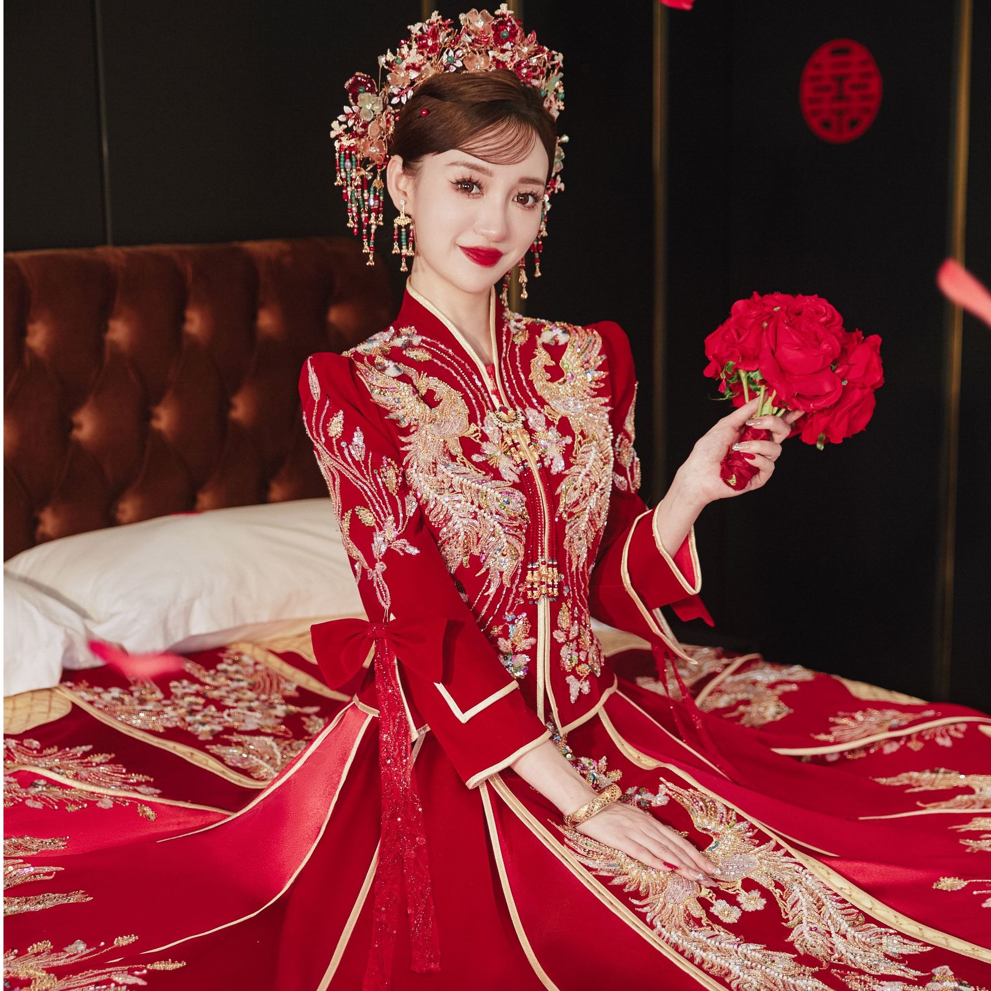 新娘秀禾服丝绒2025新款结婚中式礼服嫁衣凤冠霞帔龙凤褂出阁服