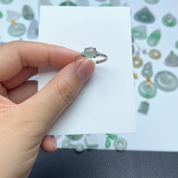 银S925镶嵌戒指翡翠蛋面戒指