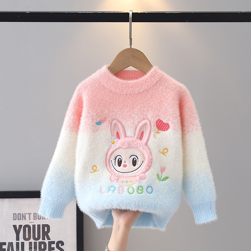 圆领女公主风加绒女孩针织衫儿童洋气毛衣冬季2025款女童保暖毛衣
