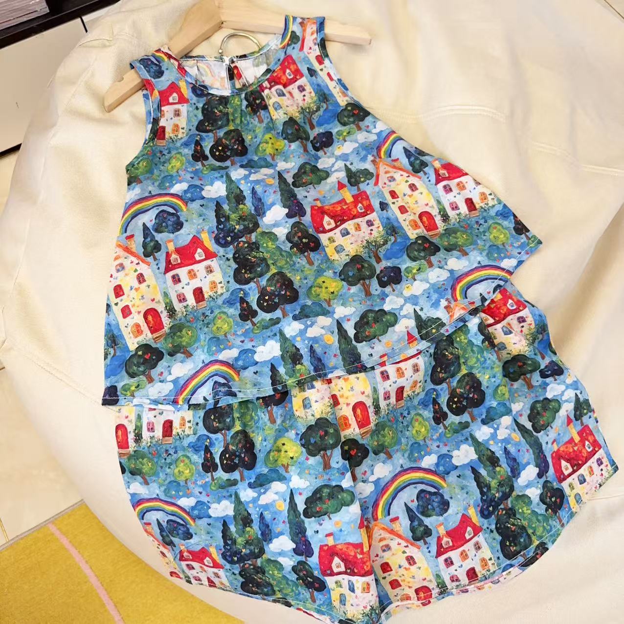 宁2025年棉绸潮童半身裙七分裙裤套装女童家居服外穿套装