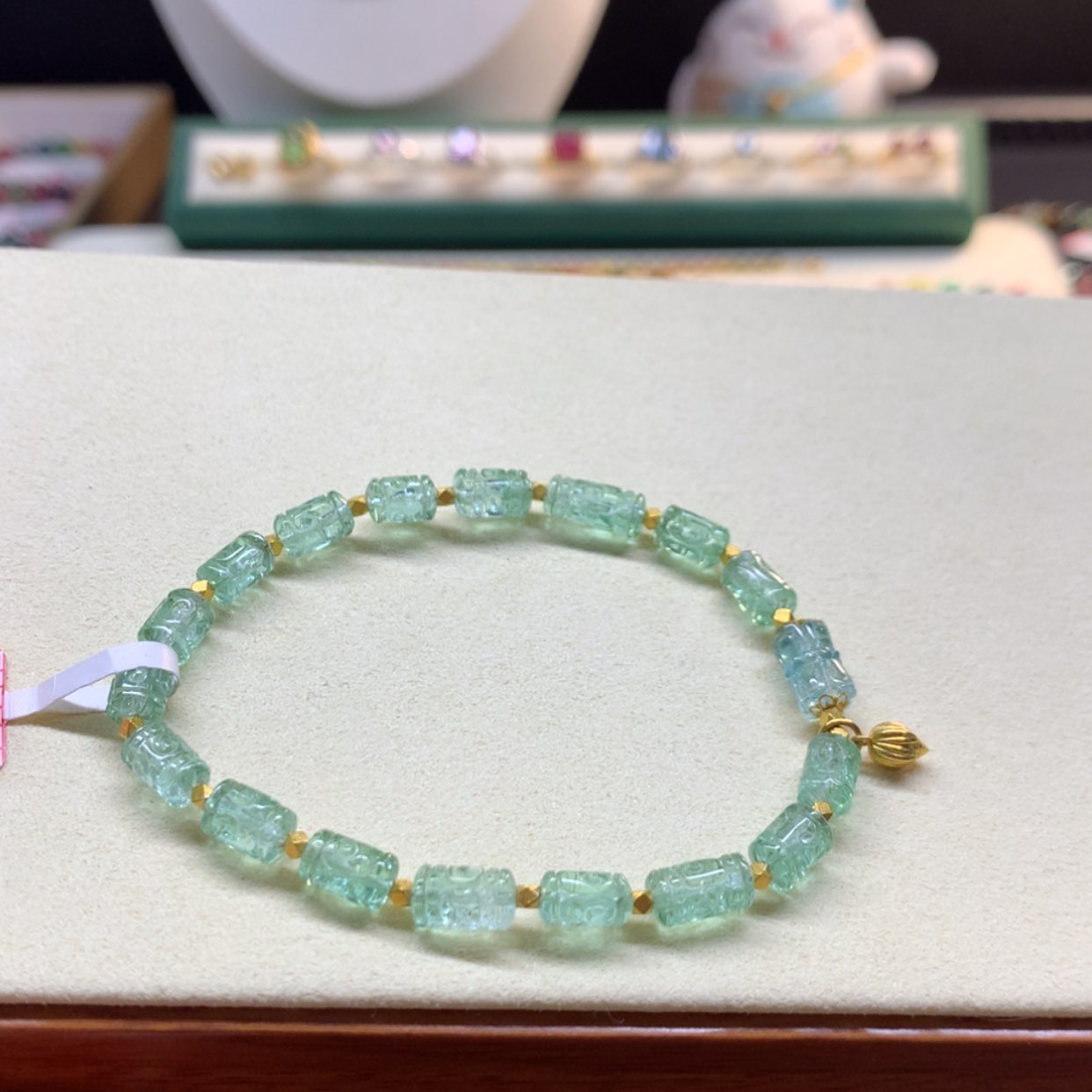 【闪购商品】碧玺手串18K金镶嵌帕绿回纹5mm