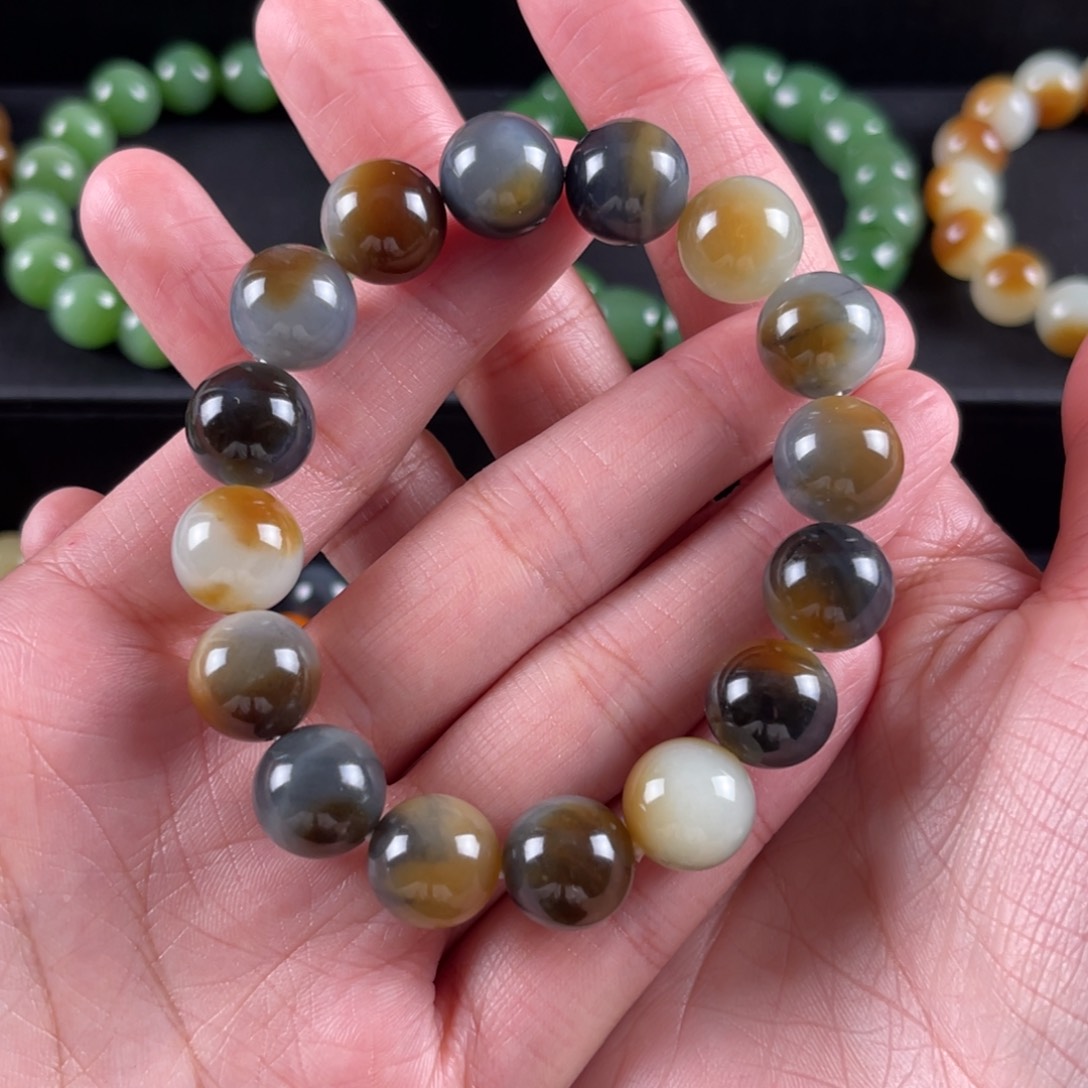 和田玉手串未镶嵌汽****复卡12