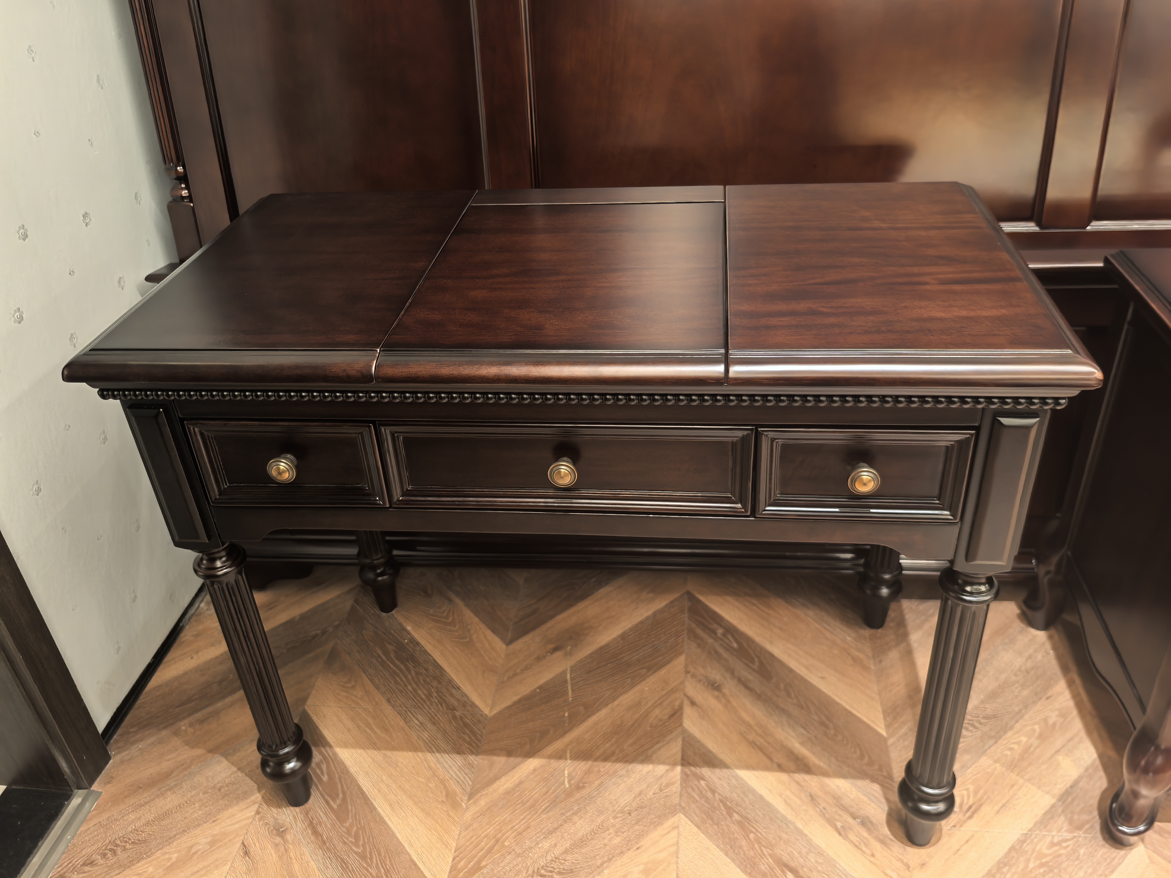 美式乡村复古实木梳妆台化妆桌带镜子收纳家具1000×500×760mm