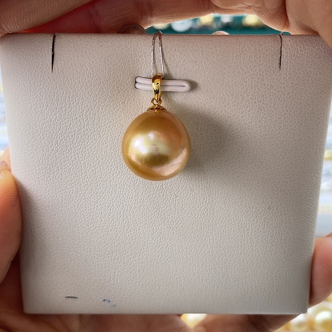 海水珍珠吊坠(不含链)18K金镶嵌南洋金珠14-15m m