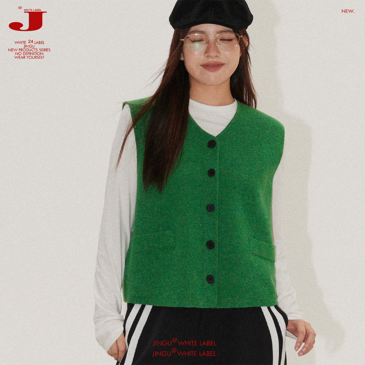 白标~【2码140斤内】拉高审美~v领夹花针织马甲女气质休闲时尚马甲