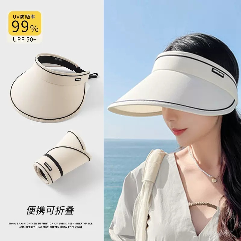 夏季大帽檐可折叠骑车防紫外线空顶防晒帽女uv太阳帽子遮阳帽遮脸