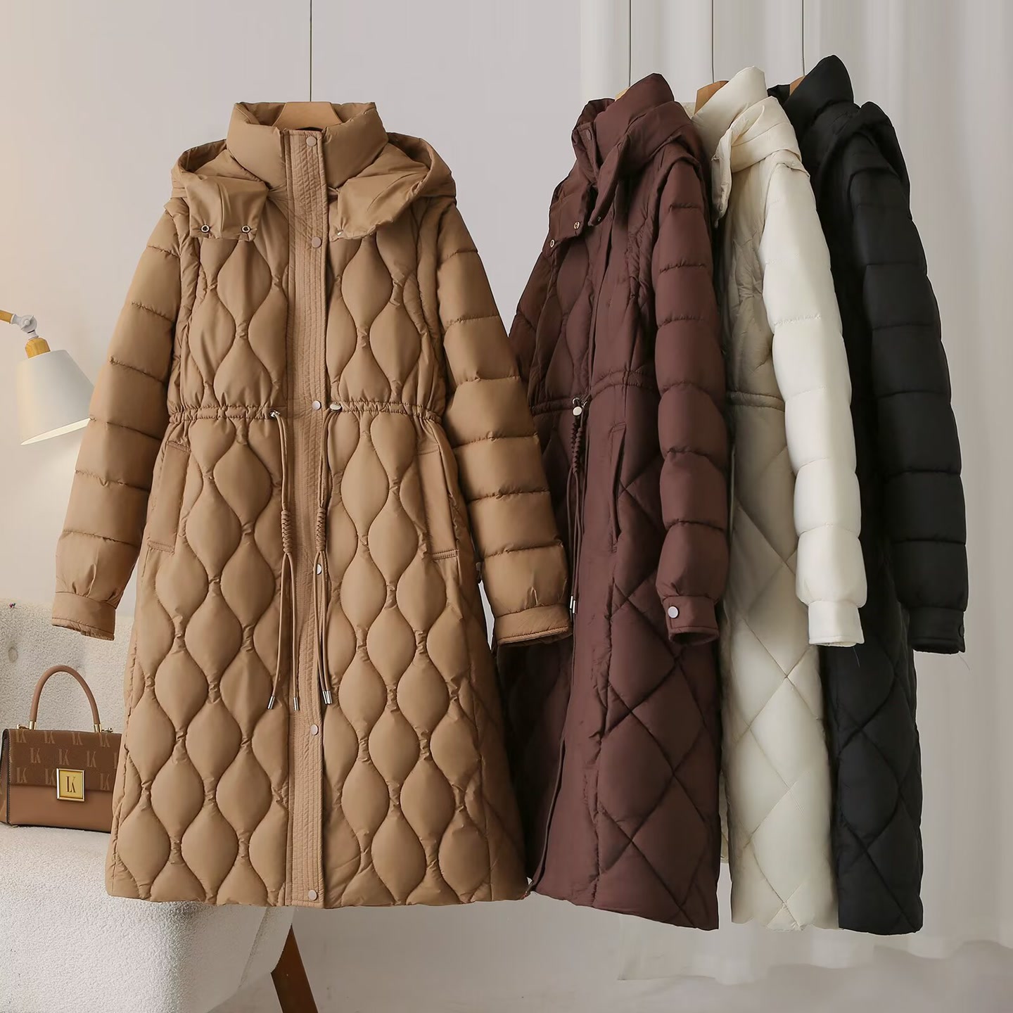 大码胖mm冬装长款抽绳棉衣袖子可拆卸收腰显瘦连帽女棉服外套6022