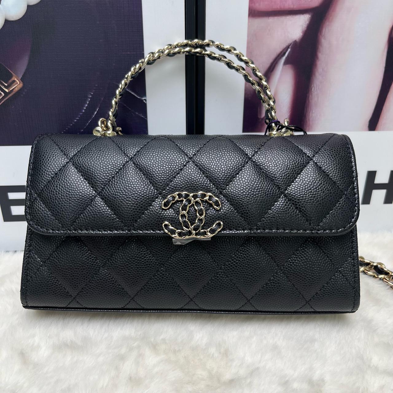 全新未使用 Chanel/香奈儿 25skelly黑金荔枝纹斜挎包（25年3月）