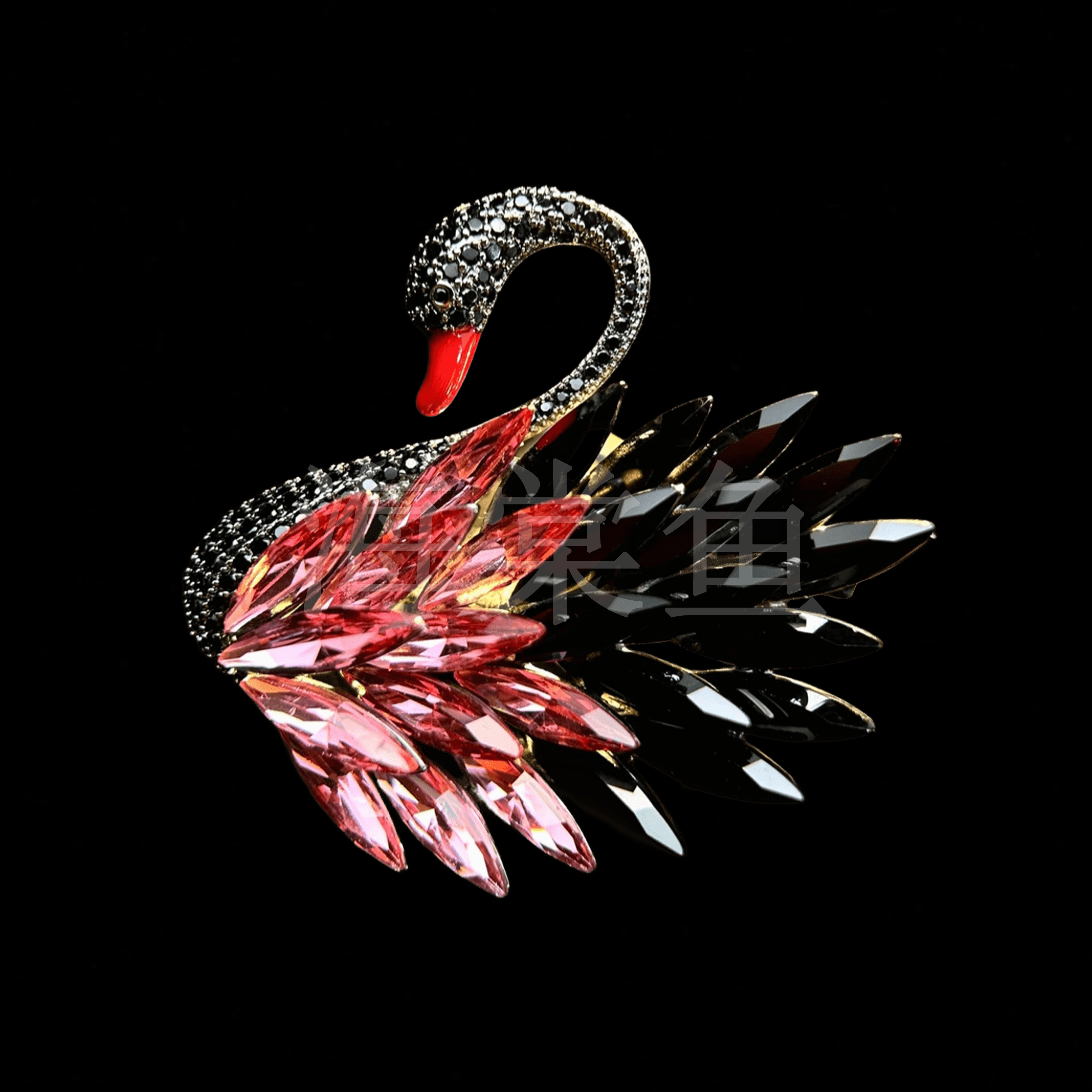 铜合金仿水晶胸针 时尚气质百搭红黑双色天鹅胸针5986