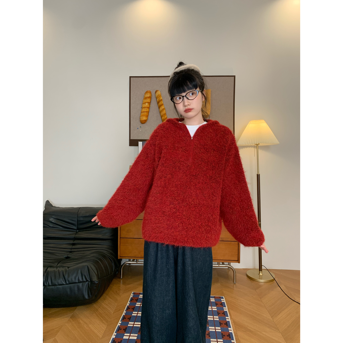 红色加厚百搭毛衣外套女韩版2025秋冬新款宽松显瘦软糯针织衫套头