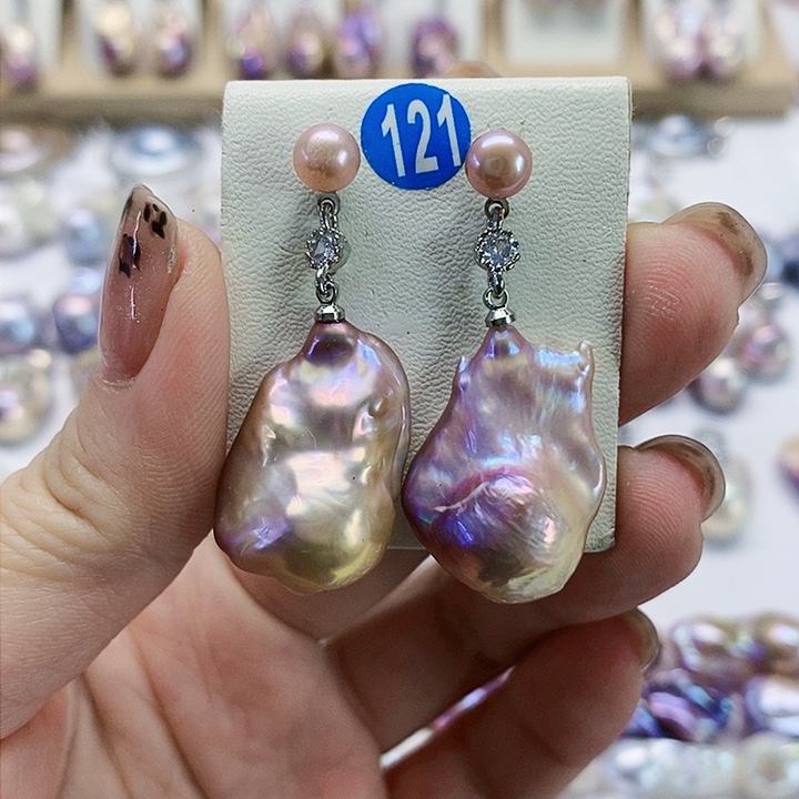 银S925镶嵌耳饰淡水珍珠