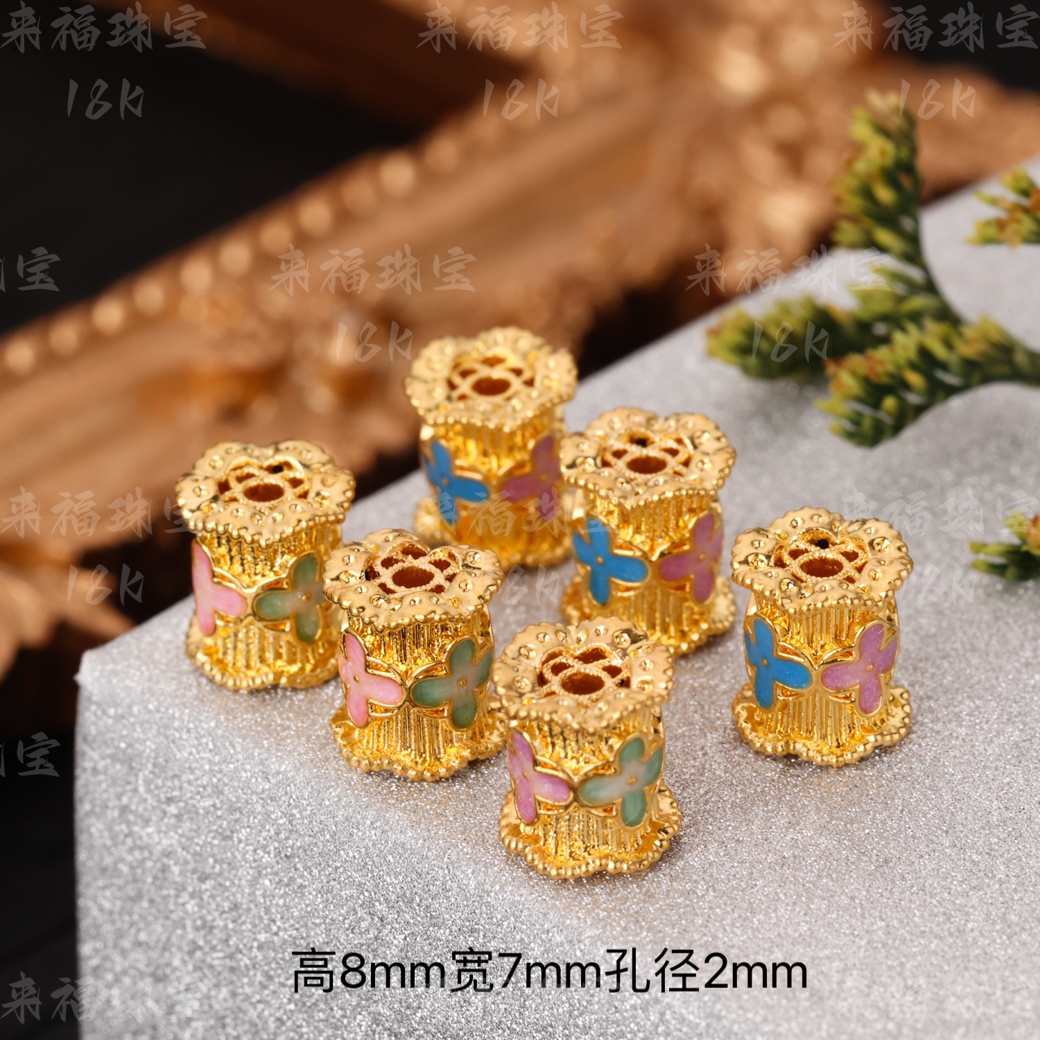 【来福工厂】18k金烧蓝四叶草多巴胺花花小蛮腰桶珠腰珠编绳盘缠