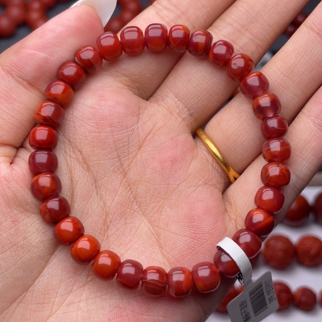 南红玛瑙未镶嵌手串Y7mm顶品满肉牛血火焰老型手串
