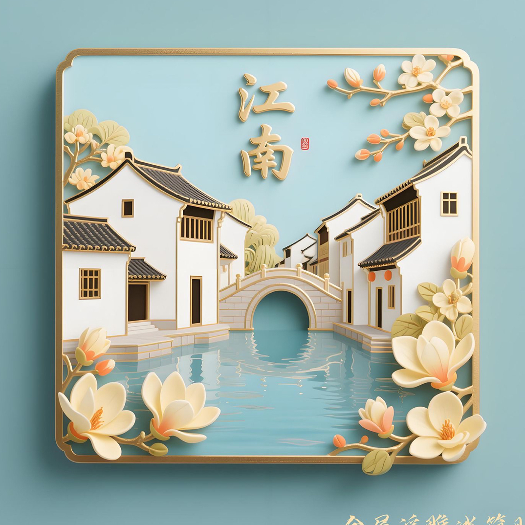 特价款江南水乡金属浮雕立体冰箱贴磁吸古风中国风国潮旅游景点
