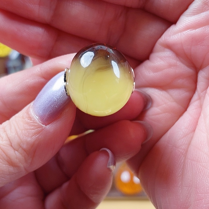 冰***琥珀银S925镶嵌裸石戒指