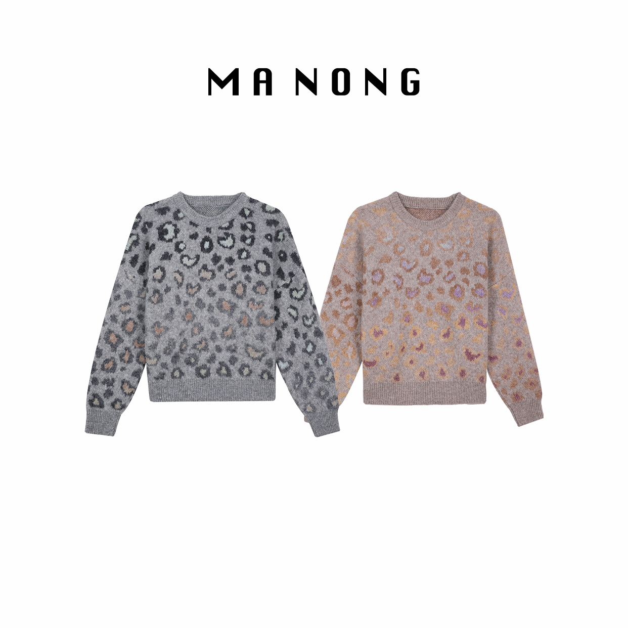 MA NONG【原慕】兔哥毛圆领套头豹纹毛衣女 秋冬时髦调宽松毛衣女