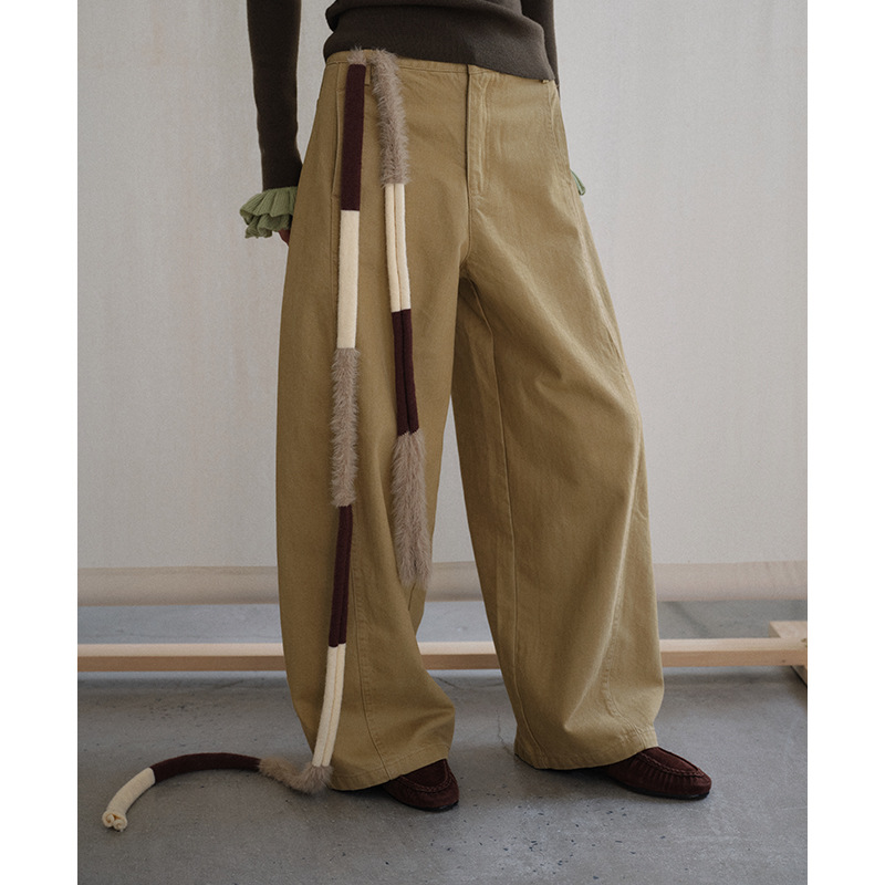 天丝棉复古弯刀裤女冬垂感阔腿休闲裤