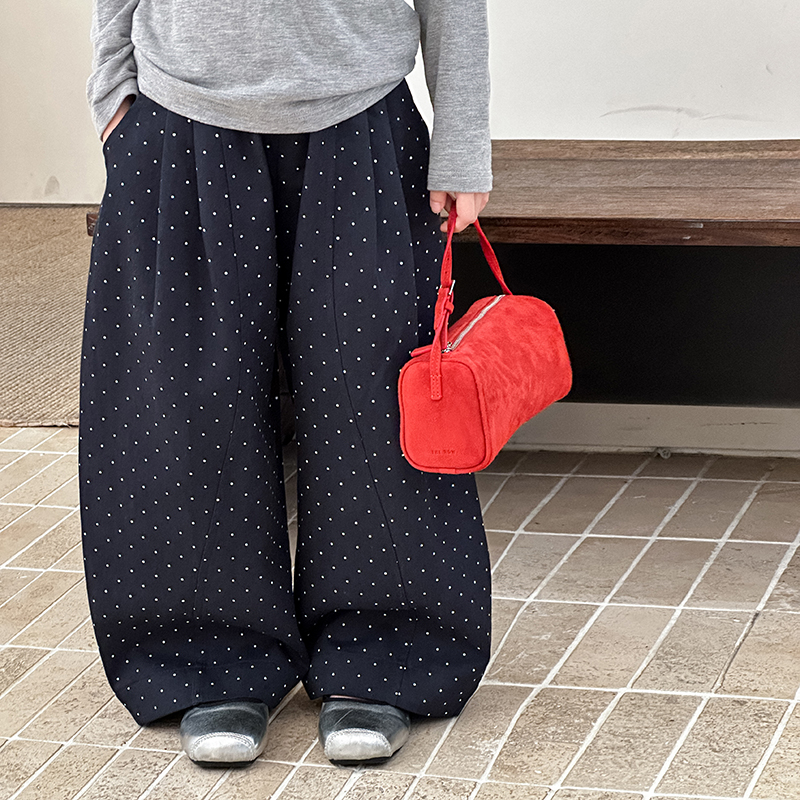 【新品】秋季女童韩版满印波点压褶休闲裤儿童宽松百搭阔腿裤25F041