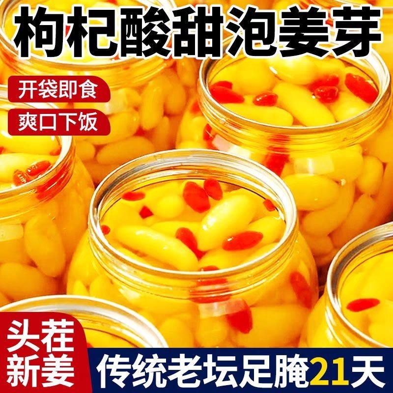 枸杞泡姜芽新鲜嫩姜芽酸甜开胃腌制泡菜糖醋生姜片下饭菜
