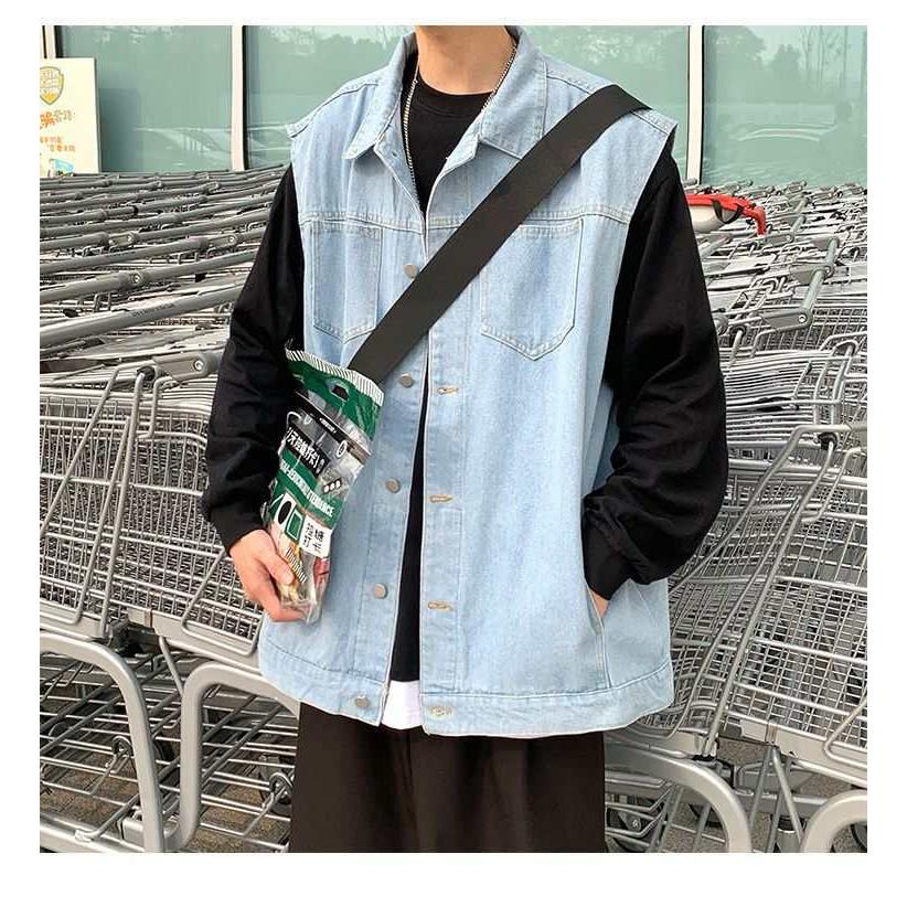 W22牛仔马甲男宽松无袖外穿坎肩潮牌春秋季百搭休闲外套帅气