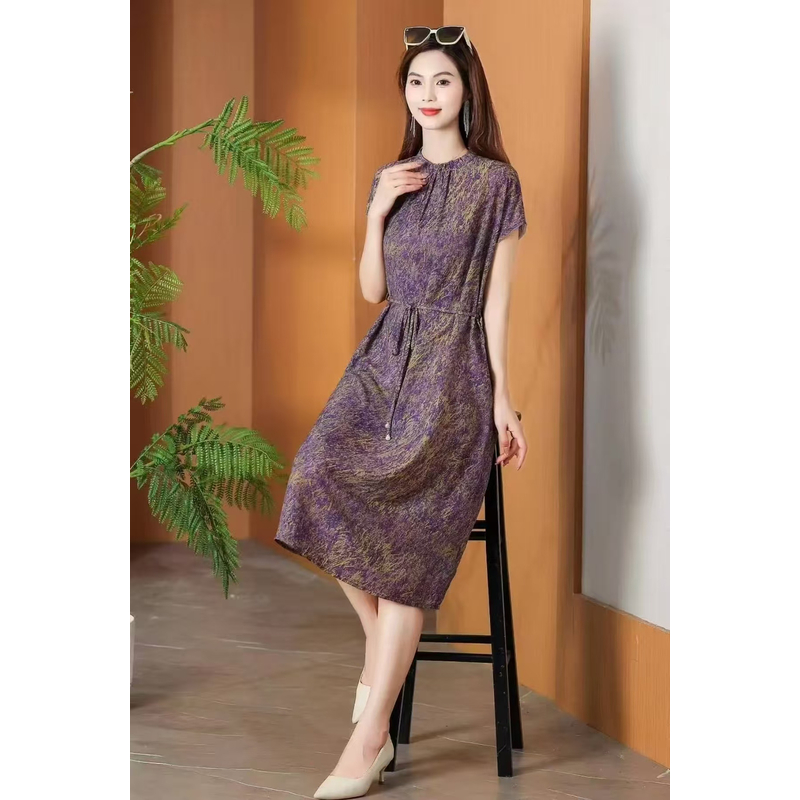 晚霞  款夏季时尚轻奢亲肤透气中长款连衣裙10026