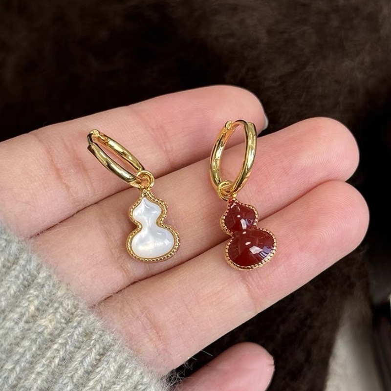 纯铜贝壳耳饰 双面贝母葫芦耳扣国风酒红轻奢耳环小众高级新中