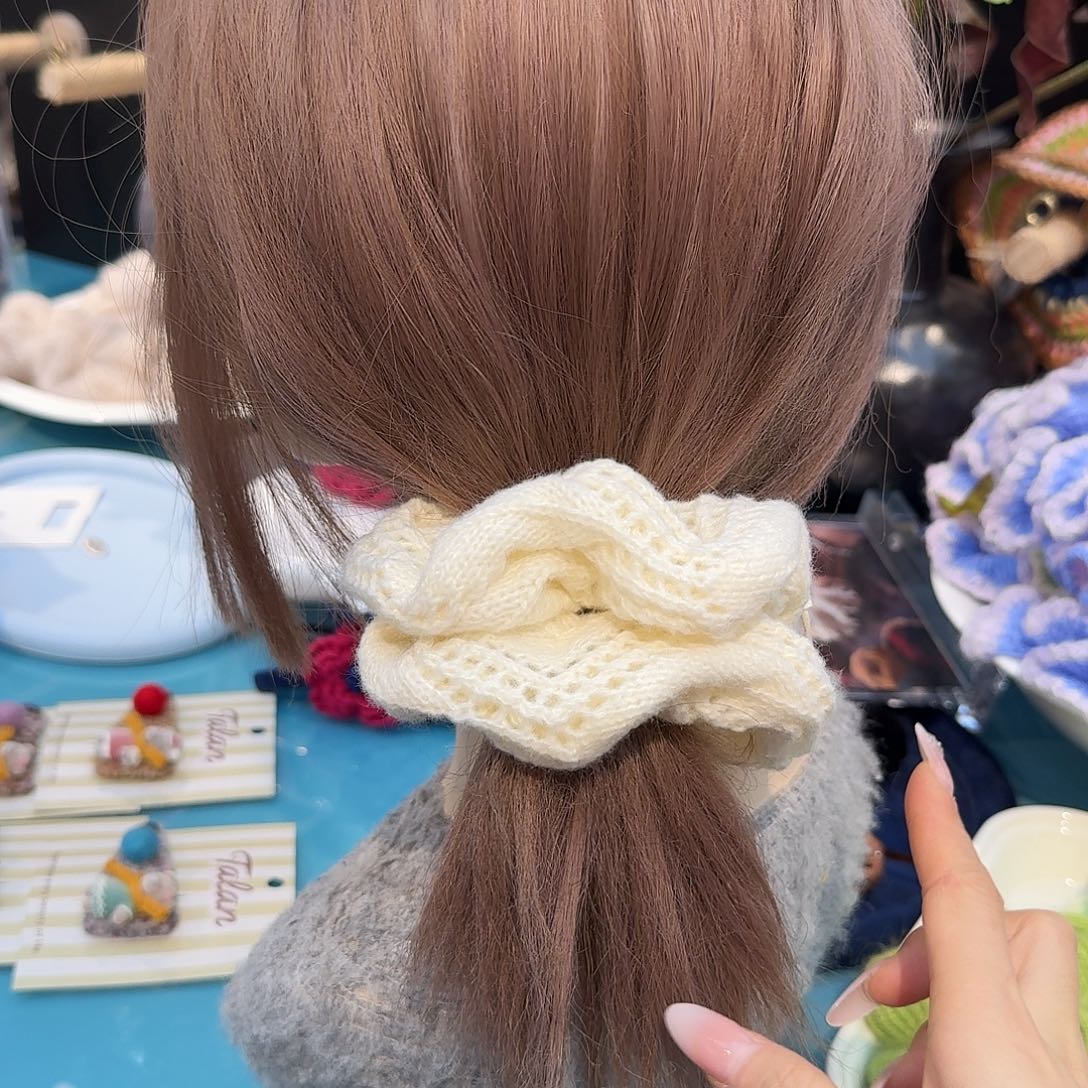 韩系针织白色发圈