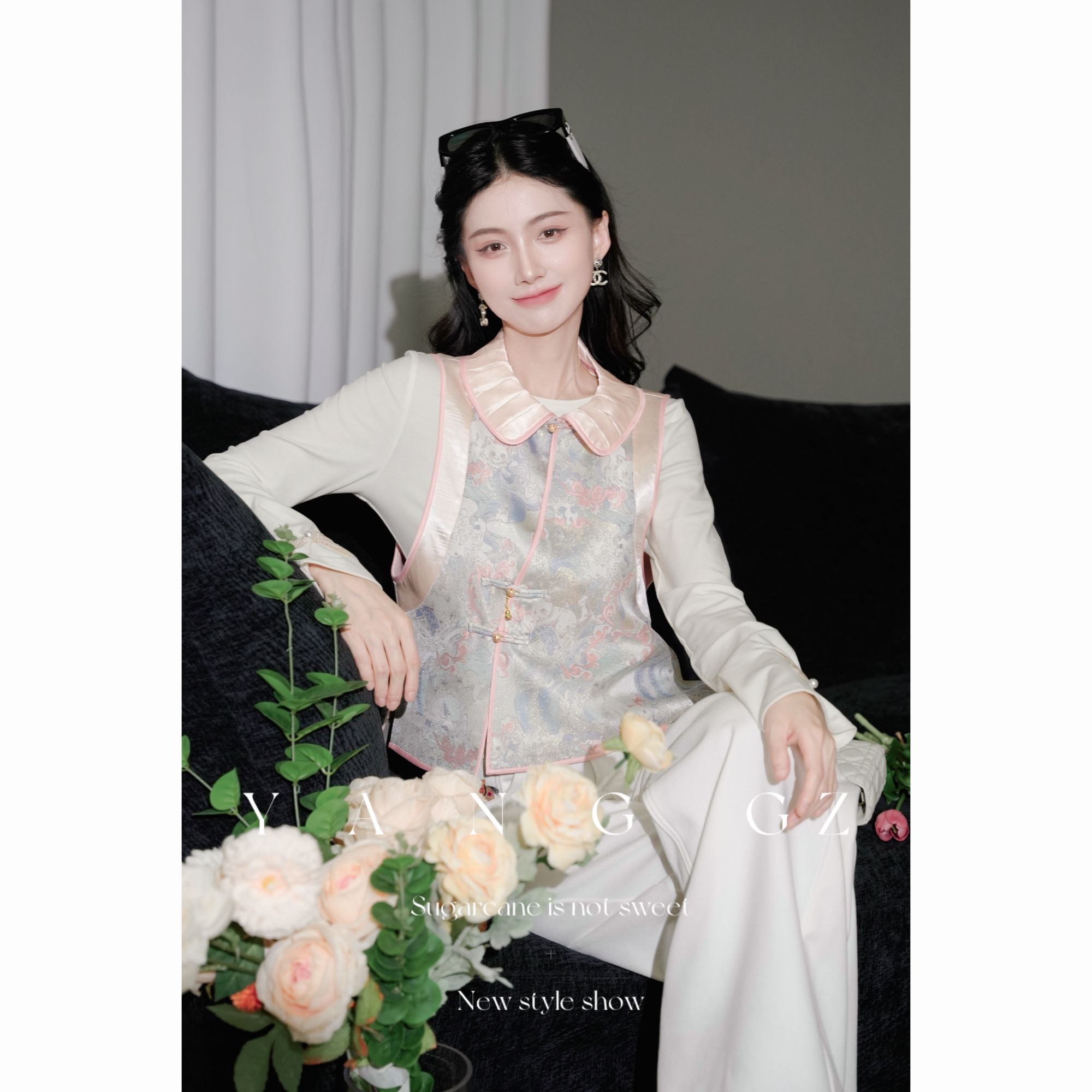 YANG GZ【Q纳福猫】新中式乘风破浪猫翻领马甲女 GZ5153GL602718