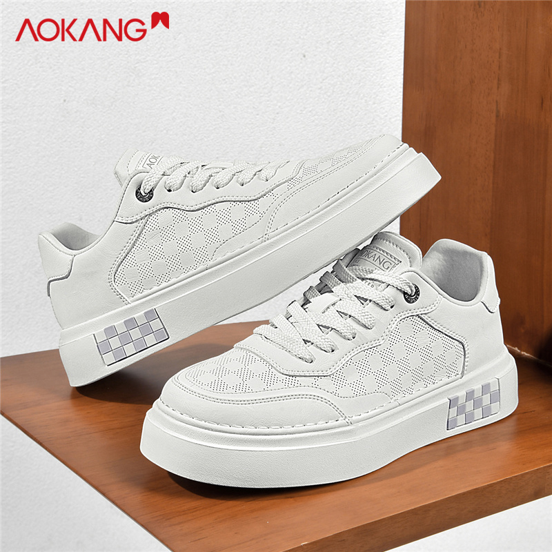 Aokang/奥康官方正品男鞋秋冬新款轻奢板鞋棋盘格小白鞋男休闲鞋