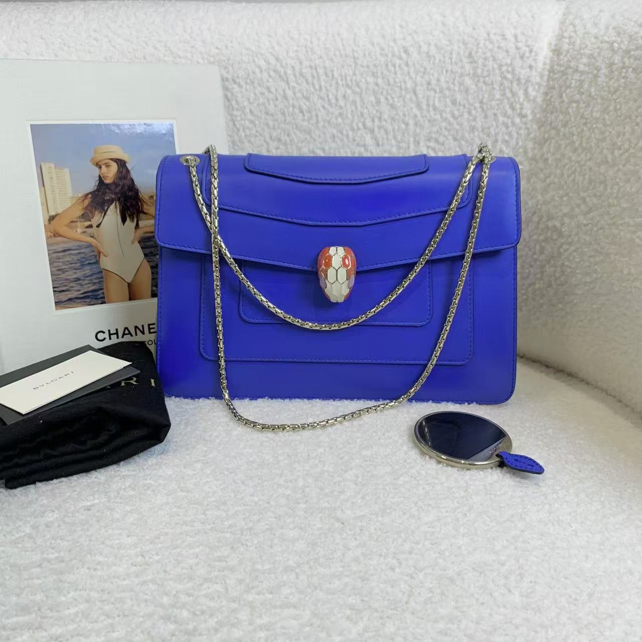 99新 BVLGARI/宝格丽 壹臻/深蓝色珐琅蛇头包中号/94259935