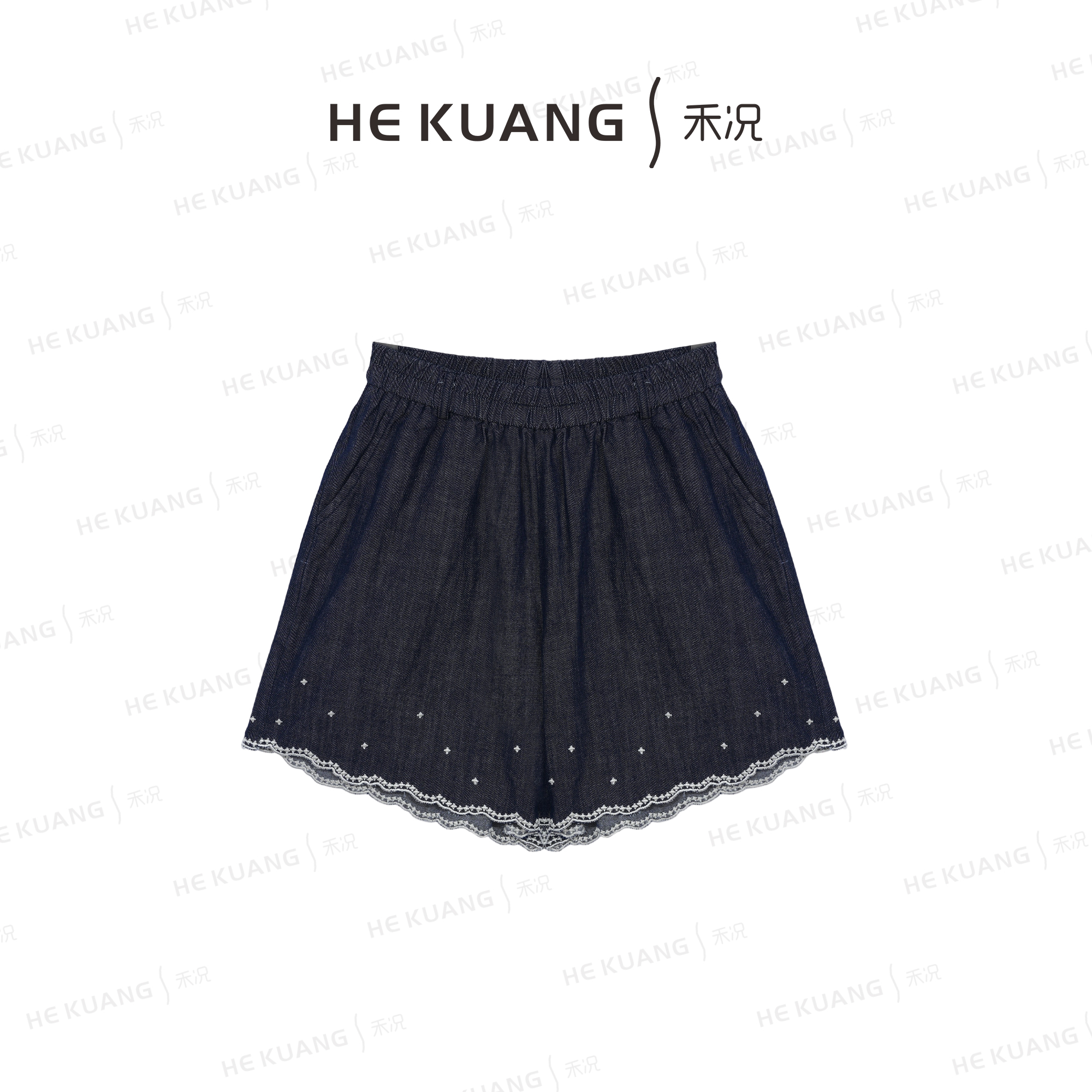 禾况HEKUANG【刺绣私语】 高腰气质重工刺绣荷叶边牛仔K652 0083