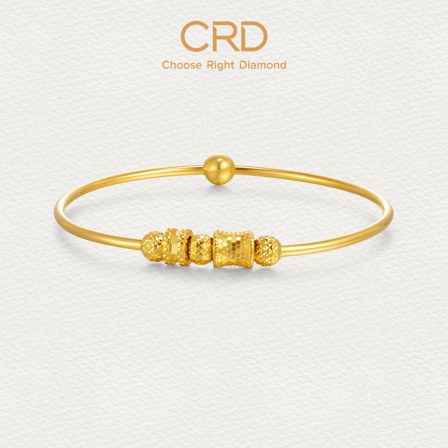 CRD克徕帝爆闪小蛮腰足金手镯筒珠金珠黄金足金999手镯送礼推荐