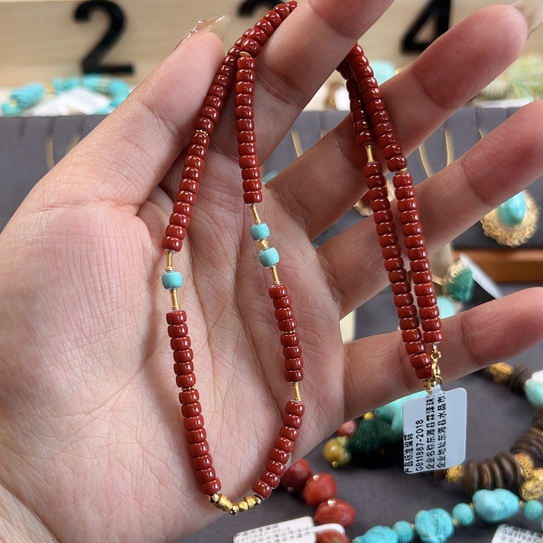 南红玛瑙18K金镶嵌颈饰南红直切锁骨链