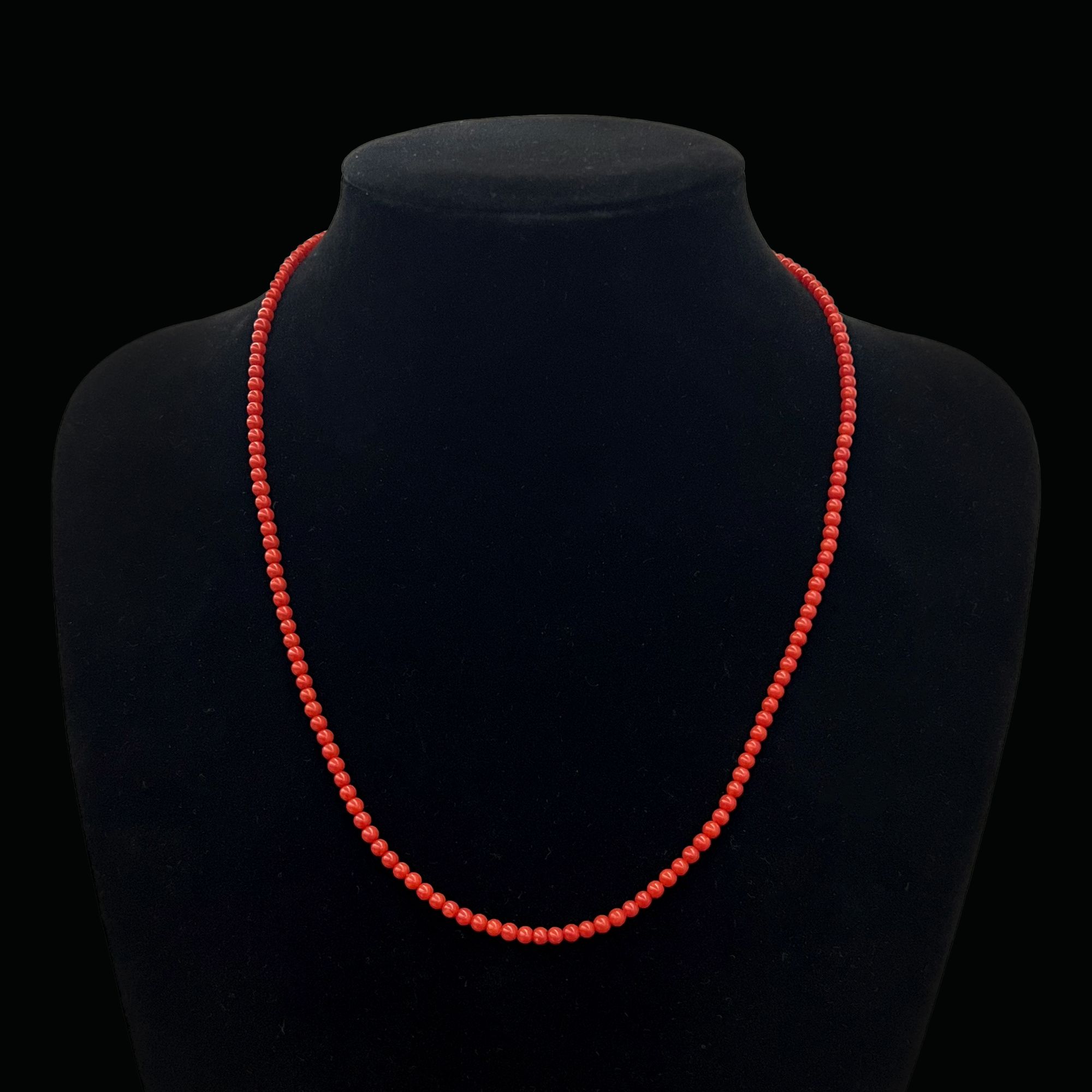 沙丁珊瑚小米珠18K金绿松长链 珠径约3-4mm 链长约55cm k金0.2g