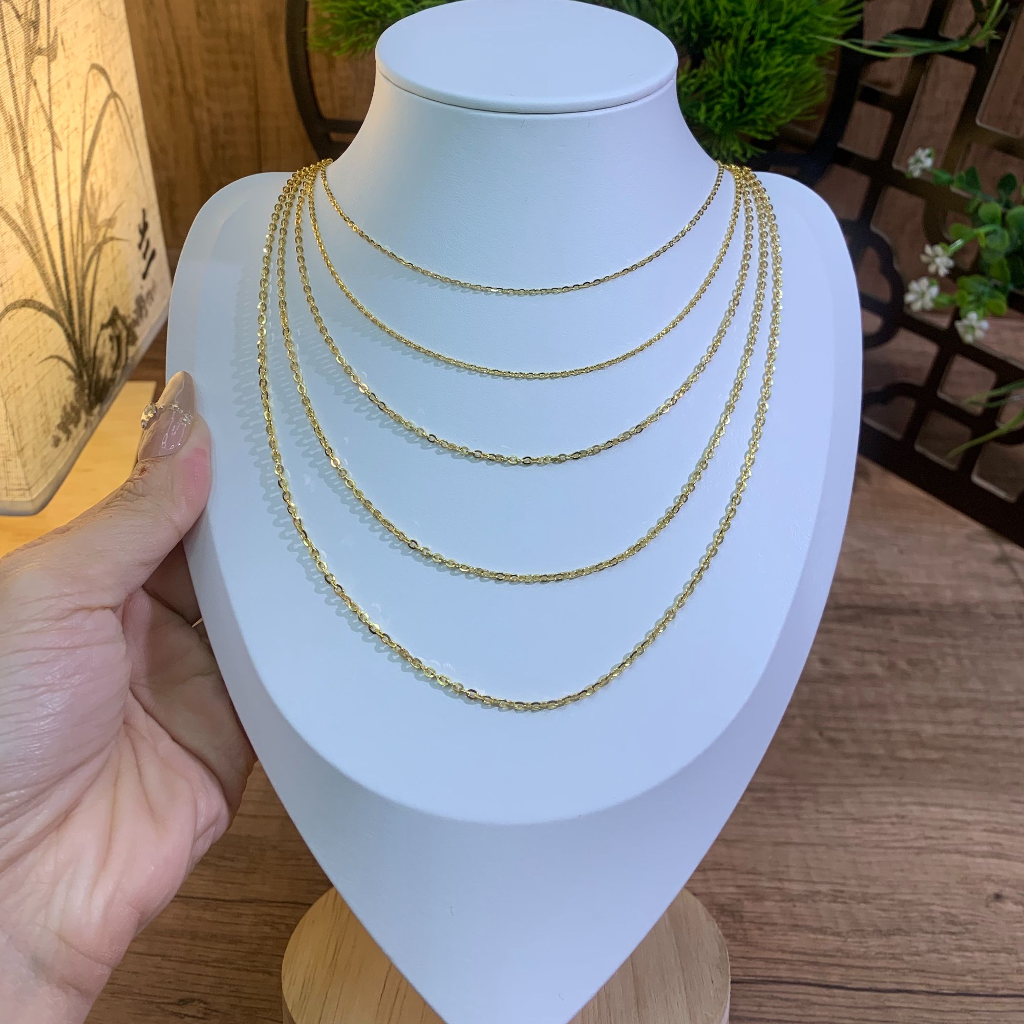 黄金项链999足金项链女款5g素链纯金可调节999纯黄金闪o字型项链