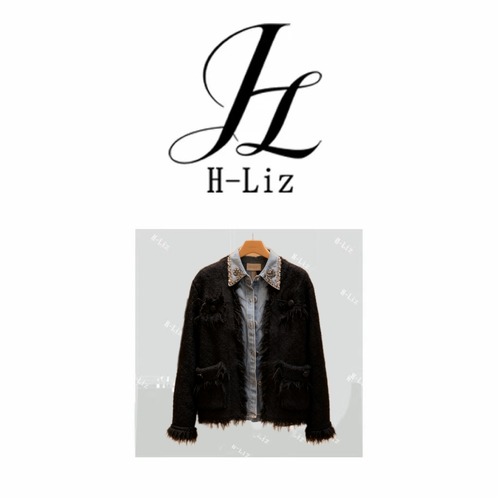 【H-Liz】"手工缝珠"衬衫领小香风毛衣开衫