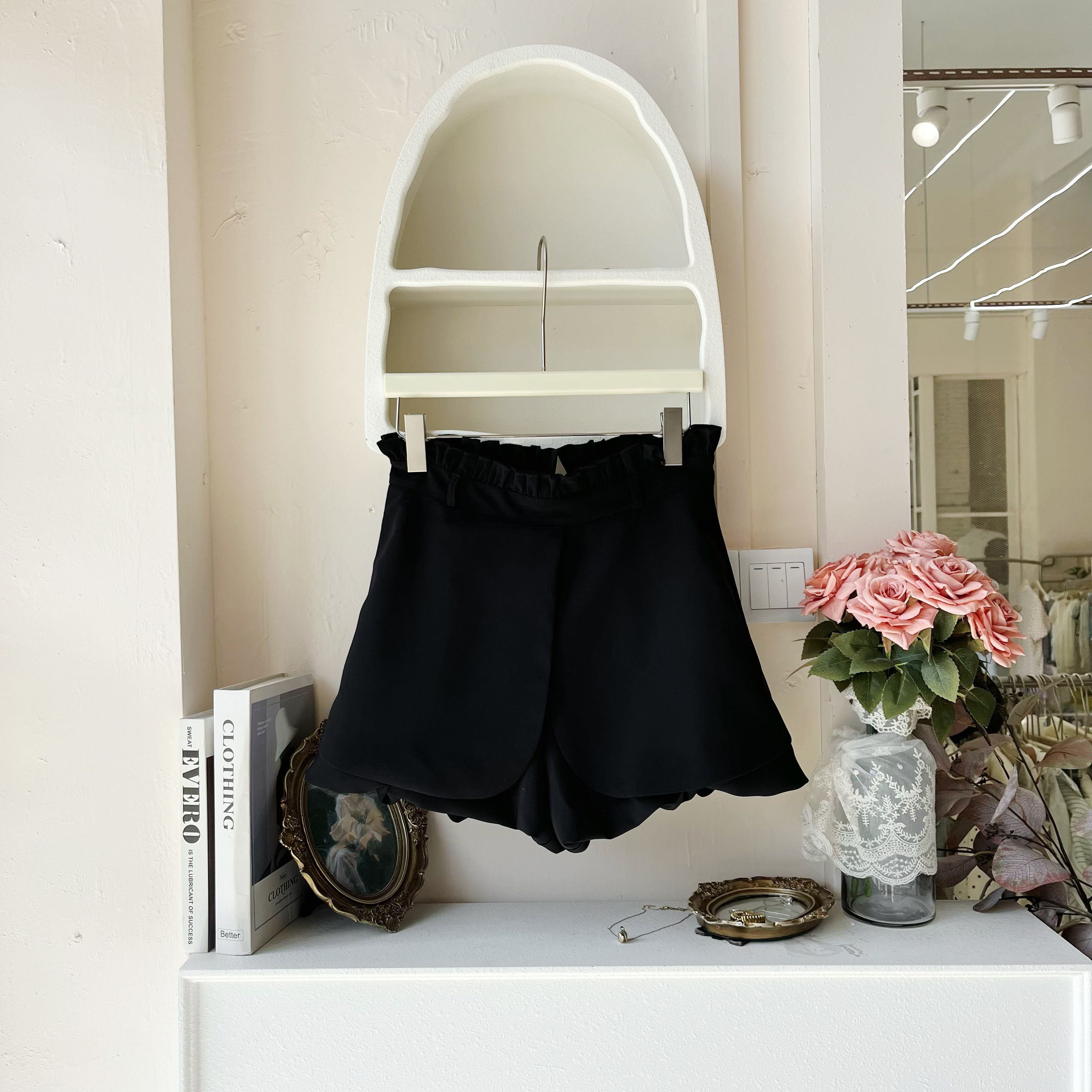 HLTE青青大码女装 夏款黑色西装花苞裤高腰韩版短裤K7278黑色