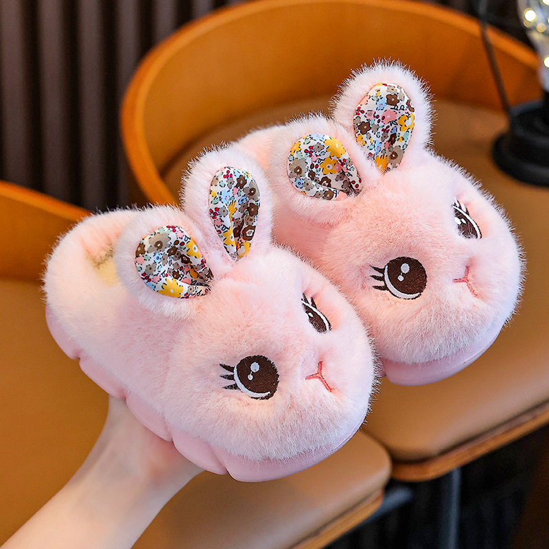 儿童棉拖鞋冬女童2025新款兔子居家用厚底室内防滑保暖男孩毛拖鞋