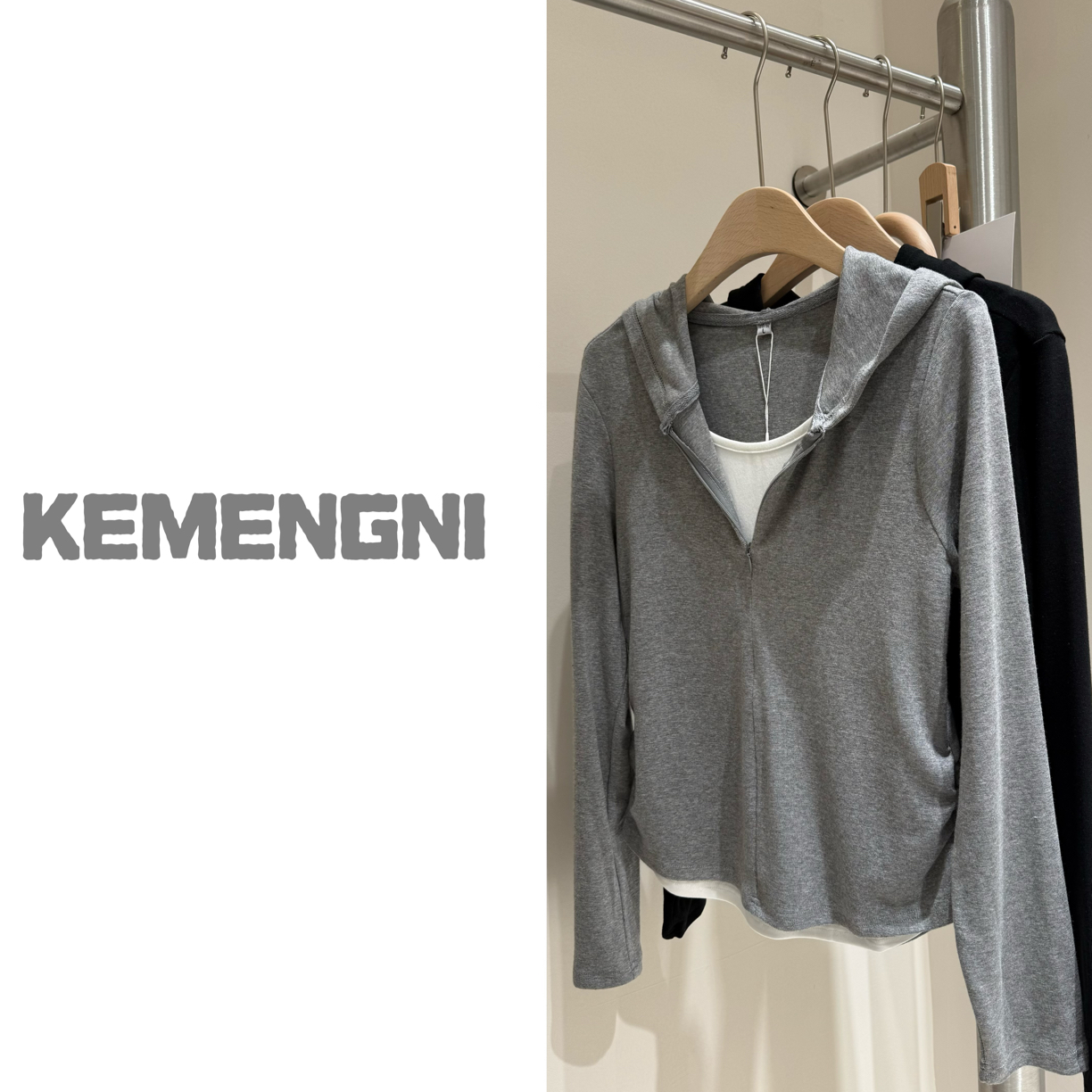 88503清货连帽假两件超显瘦长袖上衣针织衫