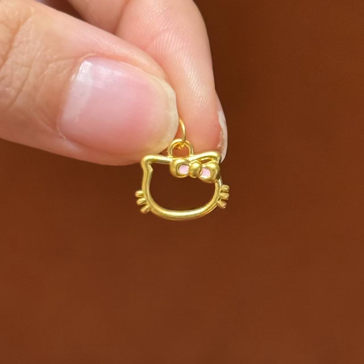 贝贝黄金 足金999 镂空kt头 粉色蝴蝶结 珐琅彩 圆环 5D工艺 2633