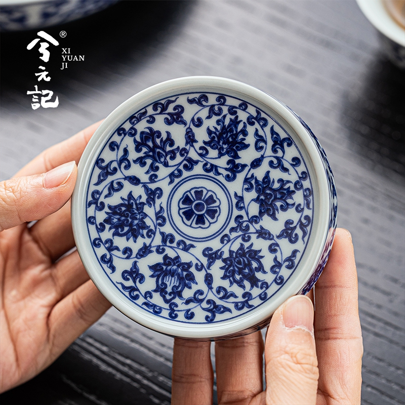兮元记青花缠枝莲陶瓷盖置壶盖托杯托家用功夫茶具配件茶道摆件