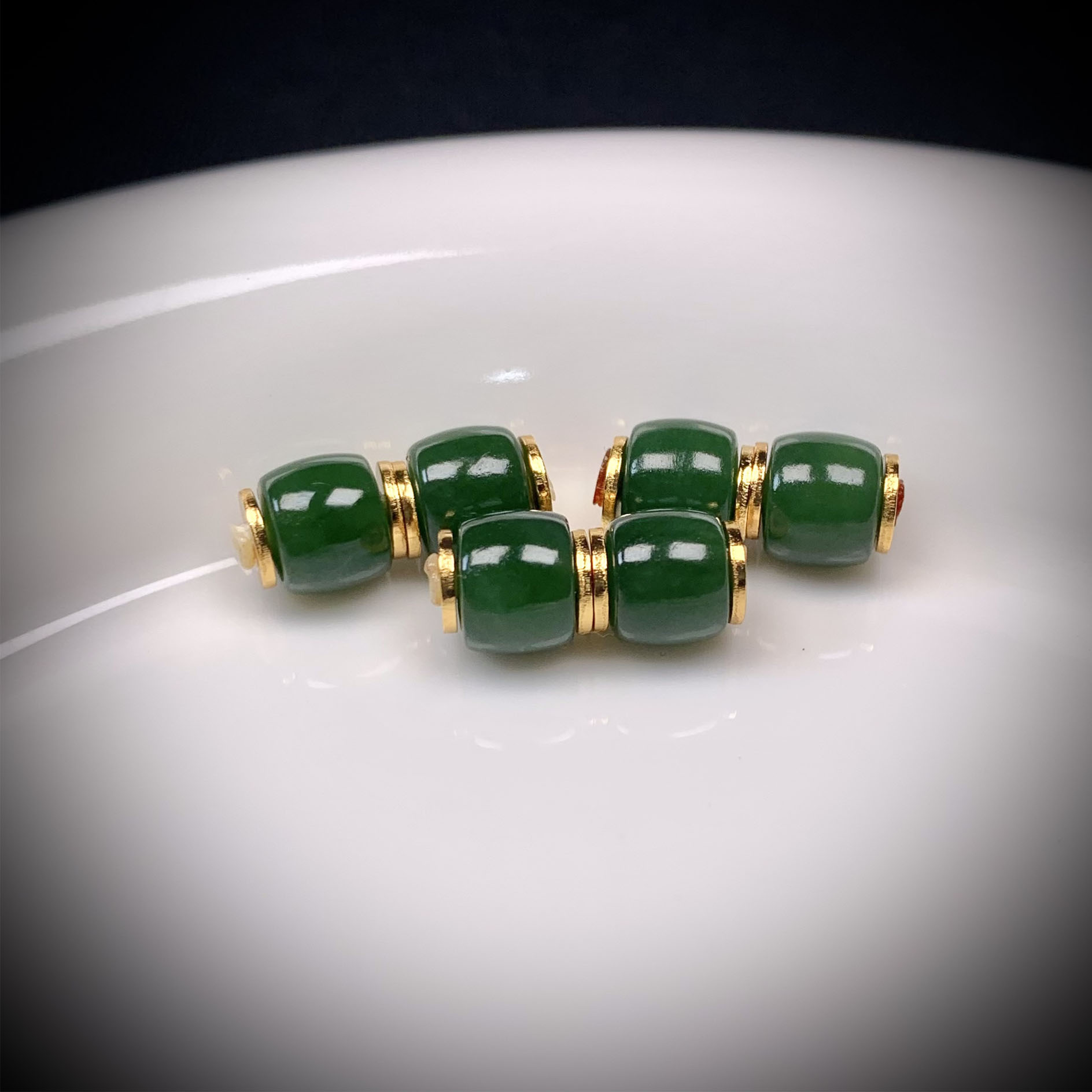 【旷野珠宝】俄料碧玉菠菜绿精品5mm7mm直切对珠配饰