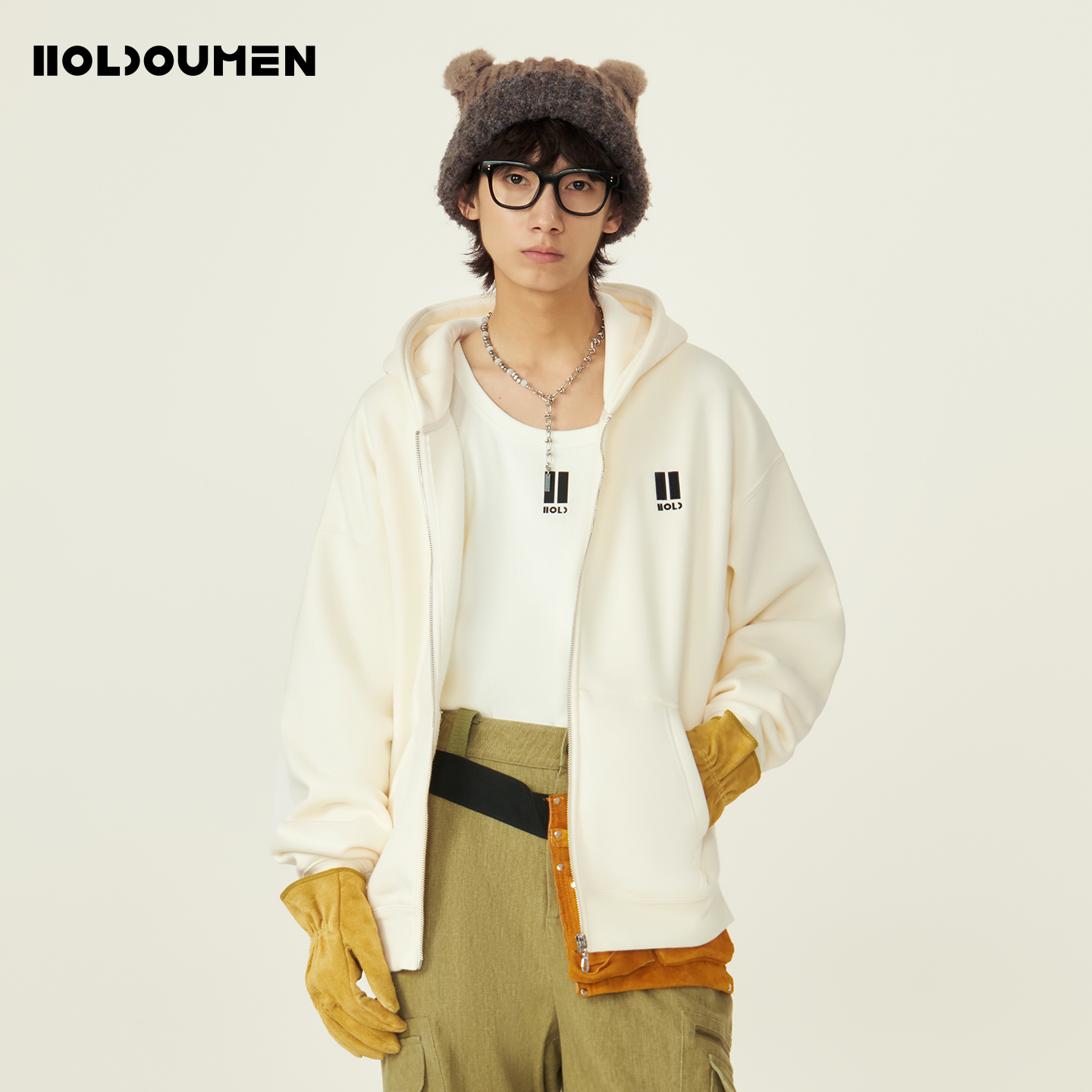 Holdoumen25秋冬日常系列基础加绒连帽开衫卫衣