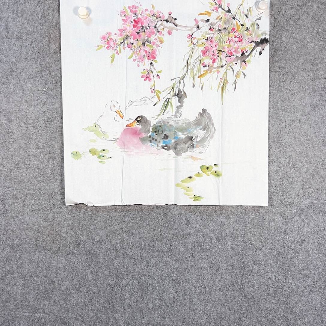 国画266 花鸟在树丛的顶端鸣叫叫声