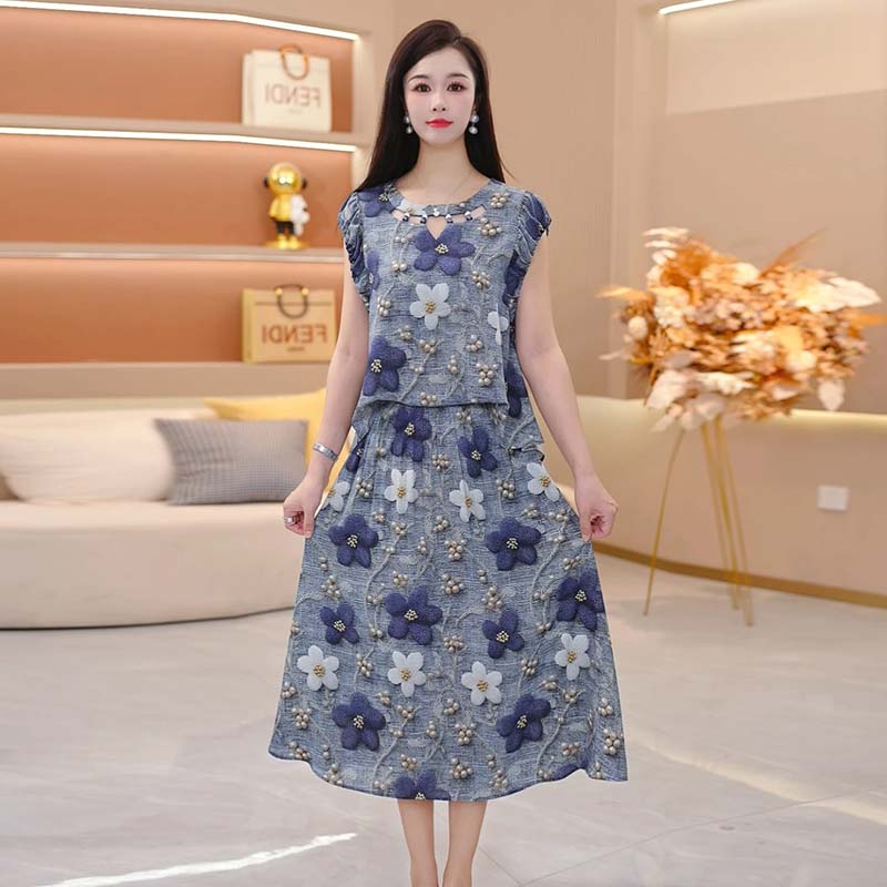 【潘潘】【两件套】夏季新款套装裙两件套时尚优雅减龄洋气套装D3067