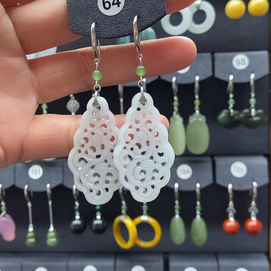 翡翠银S925镶嵌耳饰