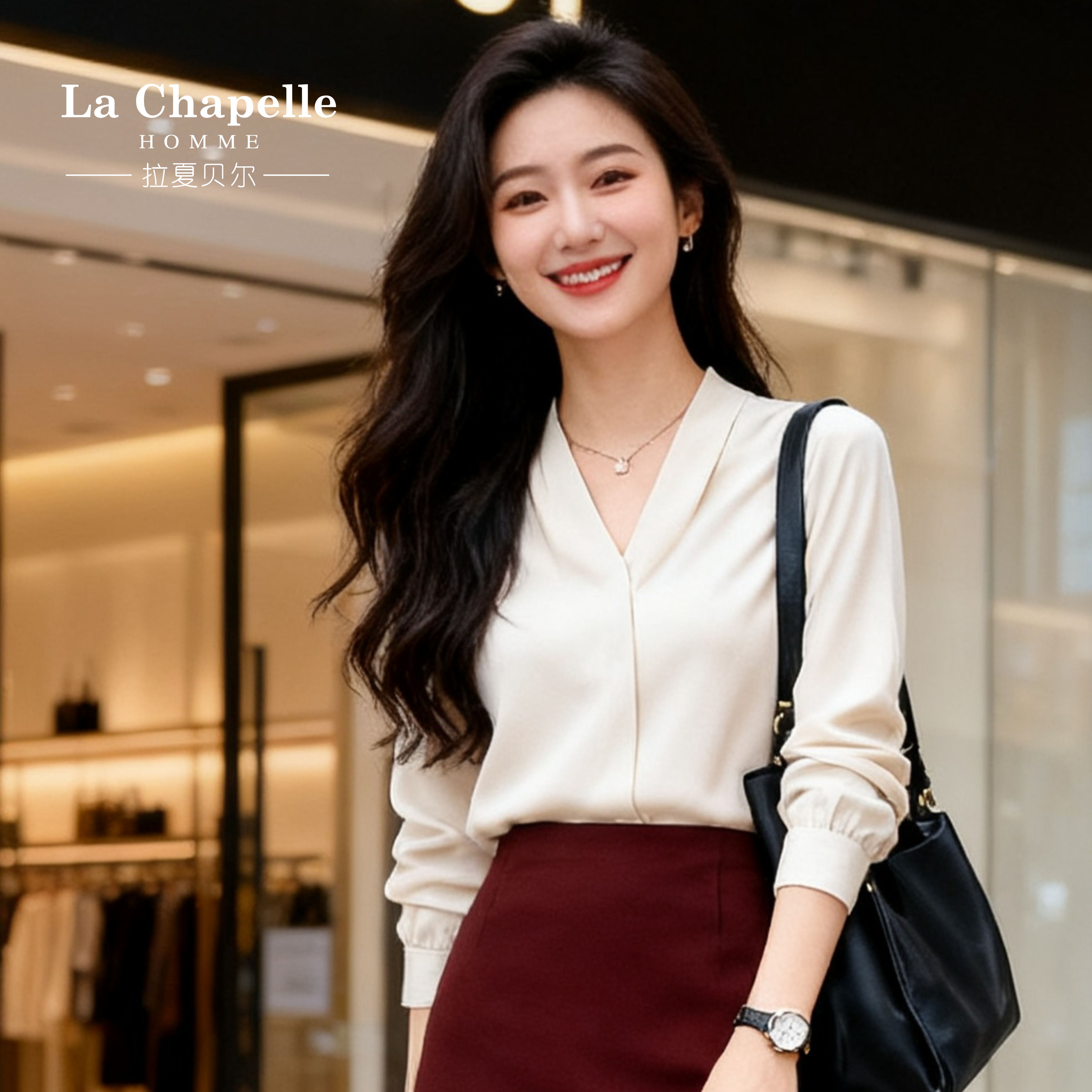 【大女主衬衫】轻熟大气高级感V领衬衫拉夏贝尔.XSS01.TSD她